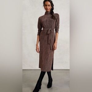 Anthropologie Textured Brown Long Sleeve Dress *missing belt